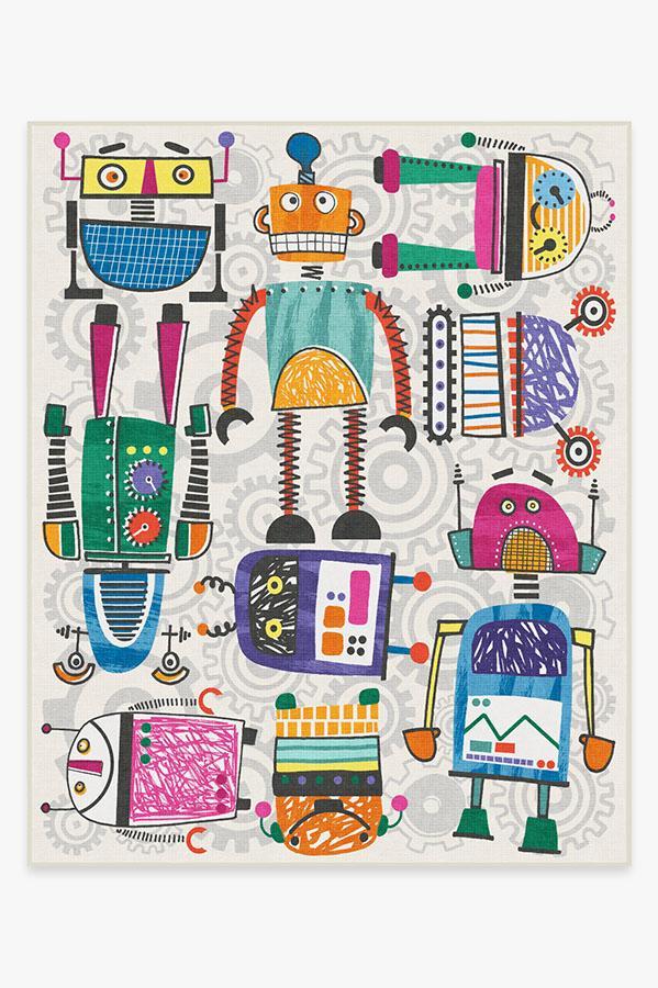 Robot Party Multicolor Rug 8'x10' | Stain-Resistant