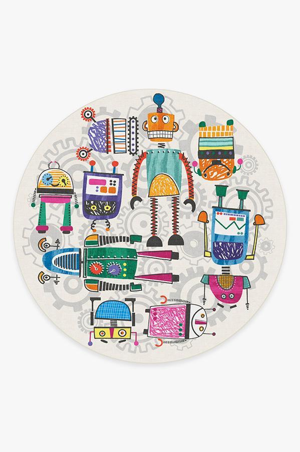 Robot Party Multicolor Rug 8' Round | Stain-Resistant