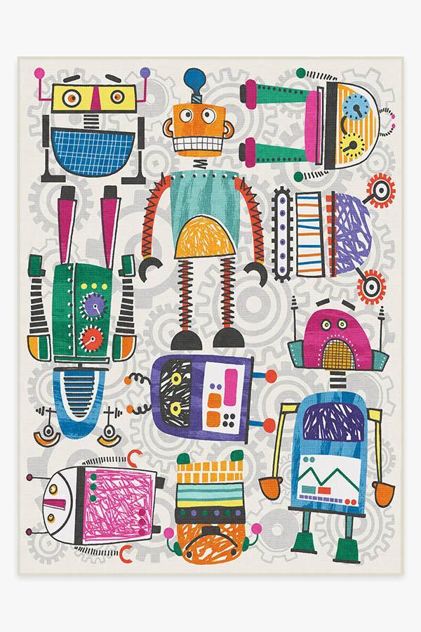 Robot Party Multicolor Rug 9'x12' | Stain-Resistant