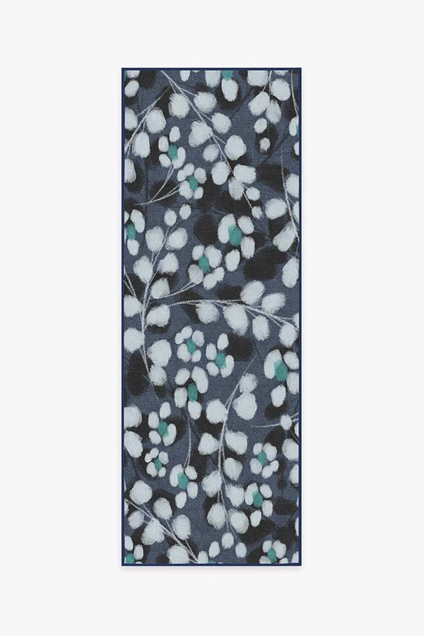 Rosette Blue Rug 2.5'x7' | Stain-Resistant
