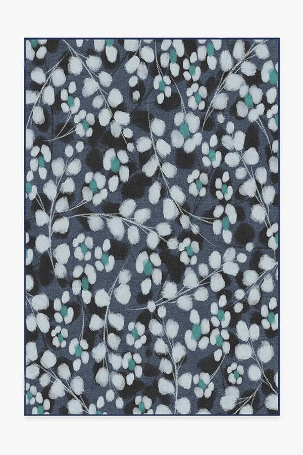 Rosette Blue Rug 6'x9' | Stain-Resistant