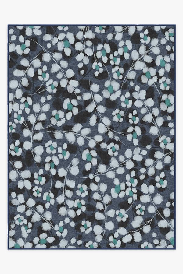 Rosette Blue Rug 9'x12' | Stain-Resistant