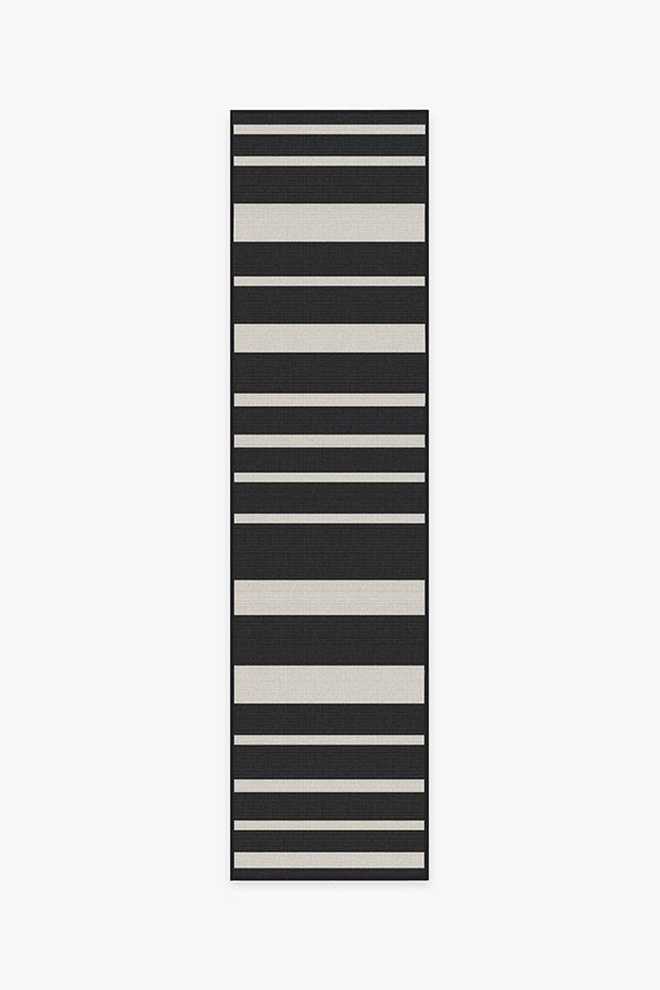 Outdoor Sailmaker Stripe Black Rug 2.5'x10' | Stain-Resistant