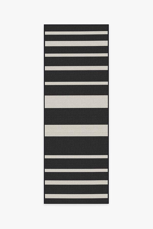 Outdoor Sailmaker Stripe Black Rug 2.5'x7' | Stain-Resistant