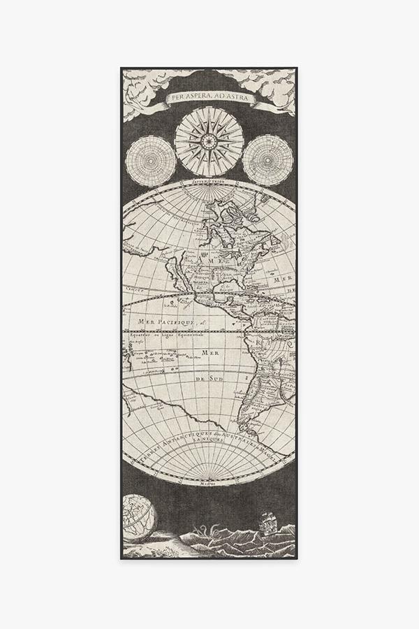Sailor's Map Charcoal Rug 2.5'x7' | Stain-Resistant