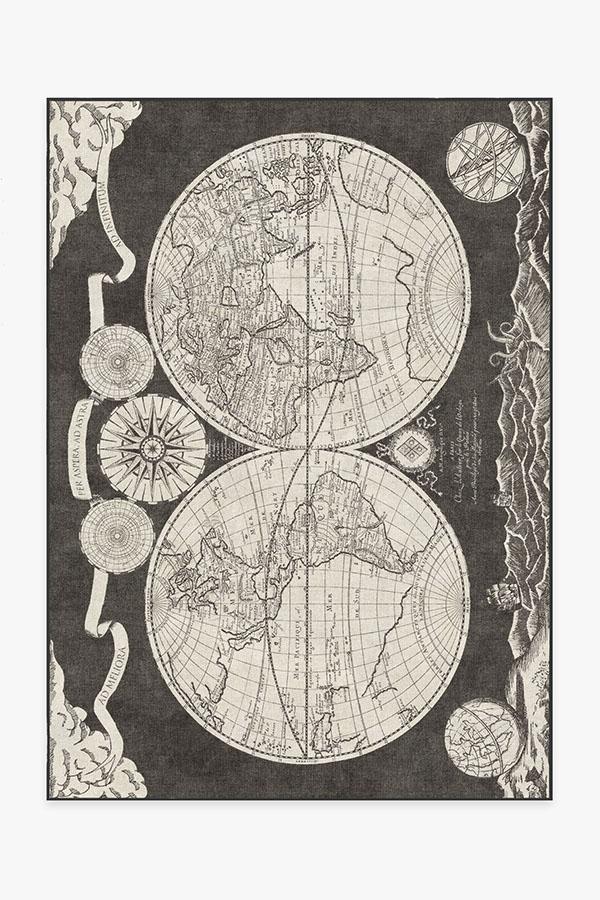 Sailor's Map Charcoal Rug 5'x7' | Stain-Resistant