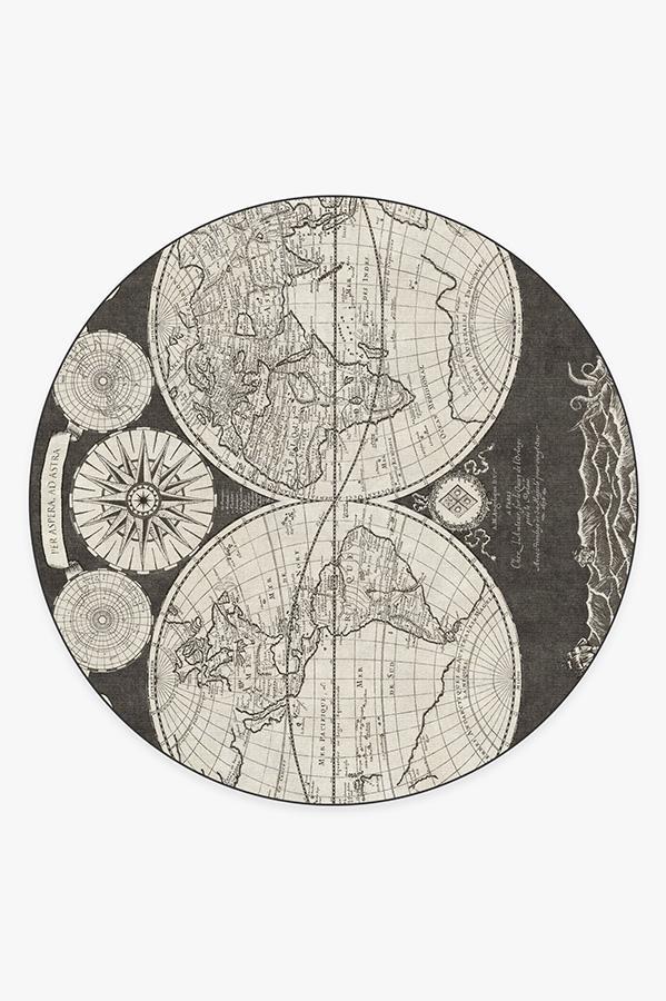 Sailor's Map Charcoal Rug 8' Round | Stain-Resistant