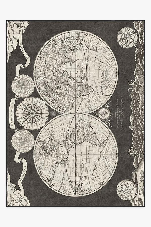 Sailor's Map Charcoal Rug 9'x12' | Stain-Resistant