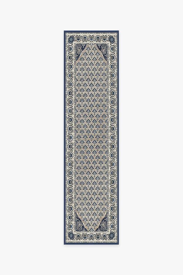 Samira Suzani Ivory Blue Rug 2.5'x10' | Stain-Resistant