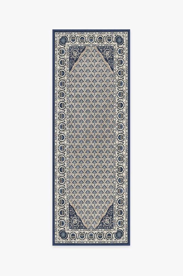 Samira Suzani Ivory Blue Rug 2.5'x7' | Stain-Resistant