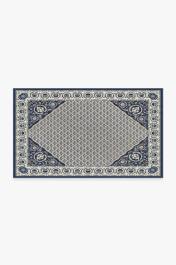 Samira Suzani Ivory Blue Rug 3'x5' | Stain-Resistant