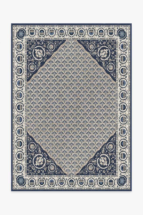 Samira Suzani Ivory Blue Rug 5'x7' | Stain-Resistant