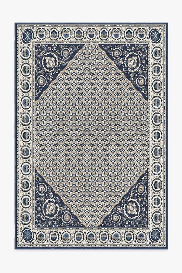 Samira Suzani Ivory Blue Rug 6'x9' | Stain-Resistant