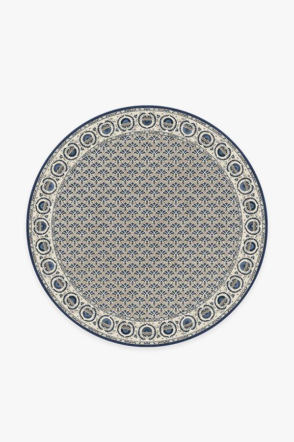 Samira Suzani Ivory Blue Rug 6' Round | Stain-Resistant