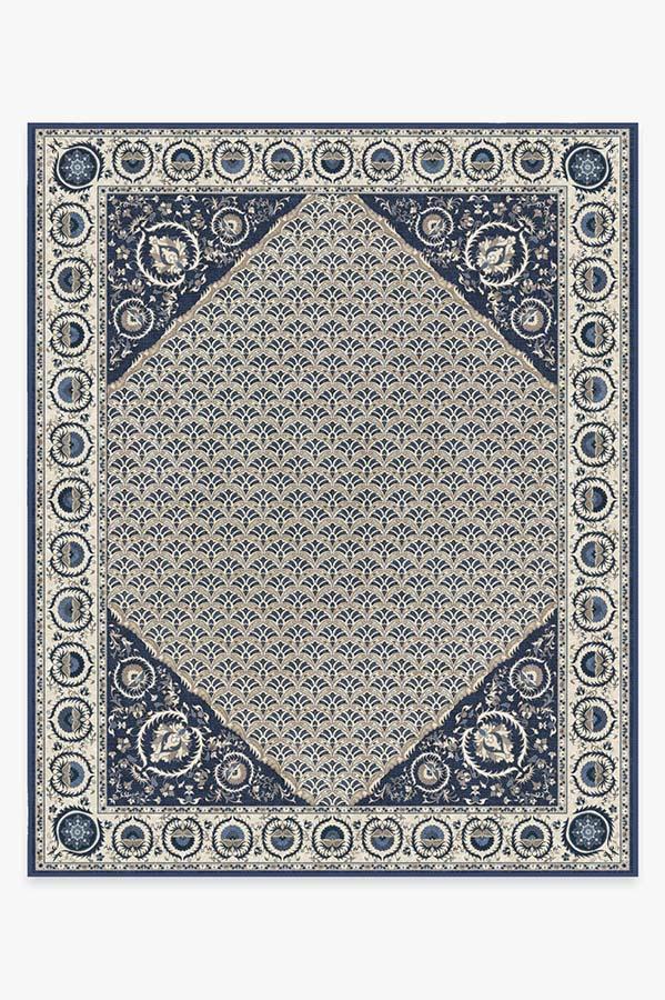 Samira Suzani Ivory Blue Rug 8'x10' | Stain-Resistant