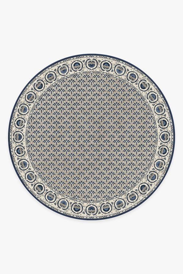 Samira Suzani Ivory Blue Rug 8' Round | Stain-Resistant