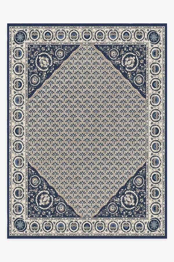 Samira Suzani Ivory Blue Rug 9'x12' | Stain-Resistant