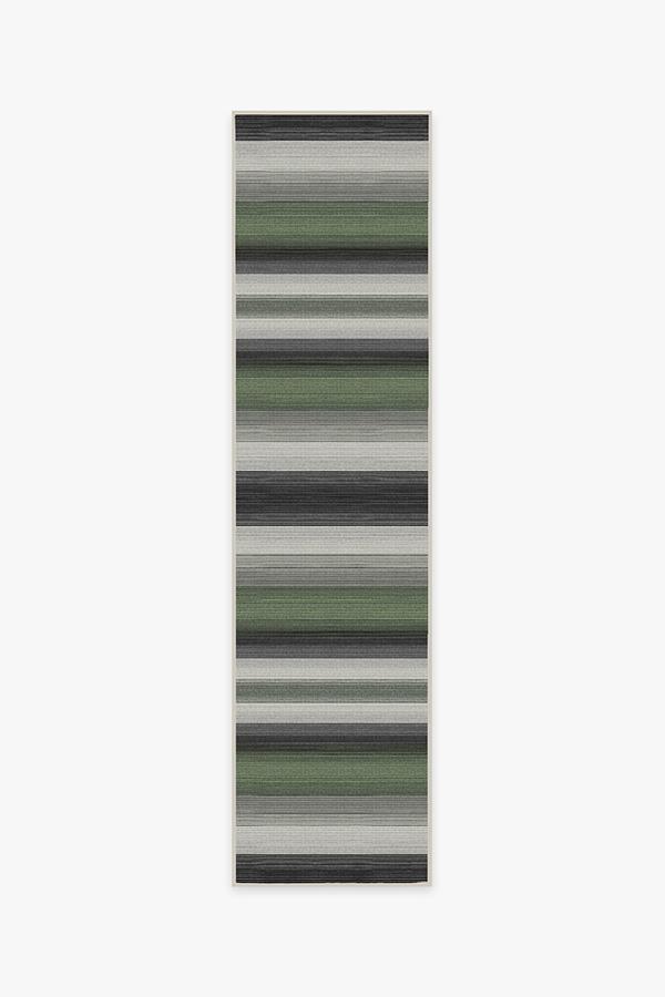 Outdoor Serape Stripe Green Rug 2.5'x10' | Stain-Resistant