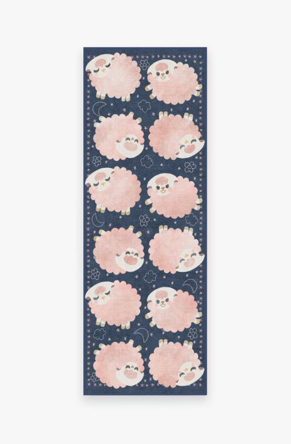 Sleepy Sheep Navy Pink Rug 2.5'x7' | Stain-Resistant