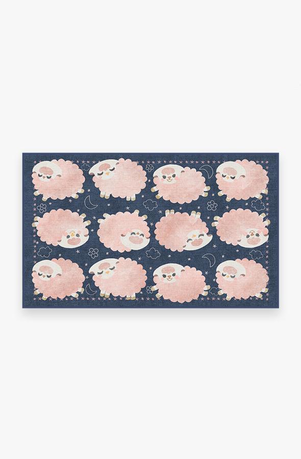 Sleepy Sheep Navy Pink Rug 3'x5' | Stain-Resistant