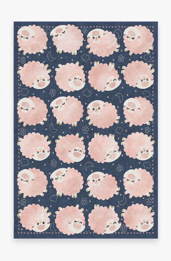 Sleepy Sheep Navy Pink Rug 6'x9' | Stain-Resistant