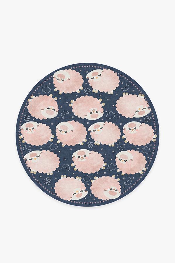 Sleepy Sheep Navy Pink Rug 6' Round | Stain-Resistant