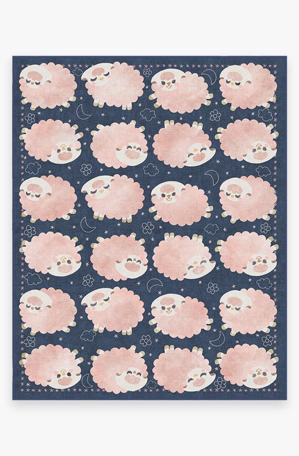 Sleepy Sheep Navy Pink Rug 8'x10' | Stain-Resistant