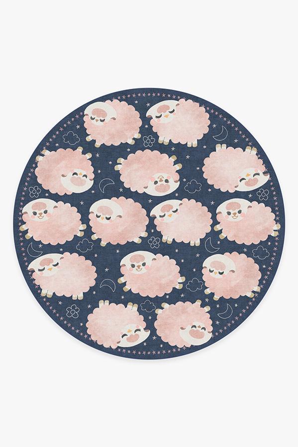 Sleepy Sheep Navy Pink Rug 8' Round | Stain-Resistant