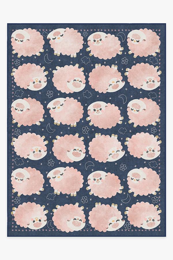 Sleepy Sheep Navy Pink Rug 9'x12' | Stain-Resistant