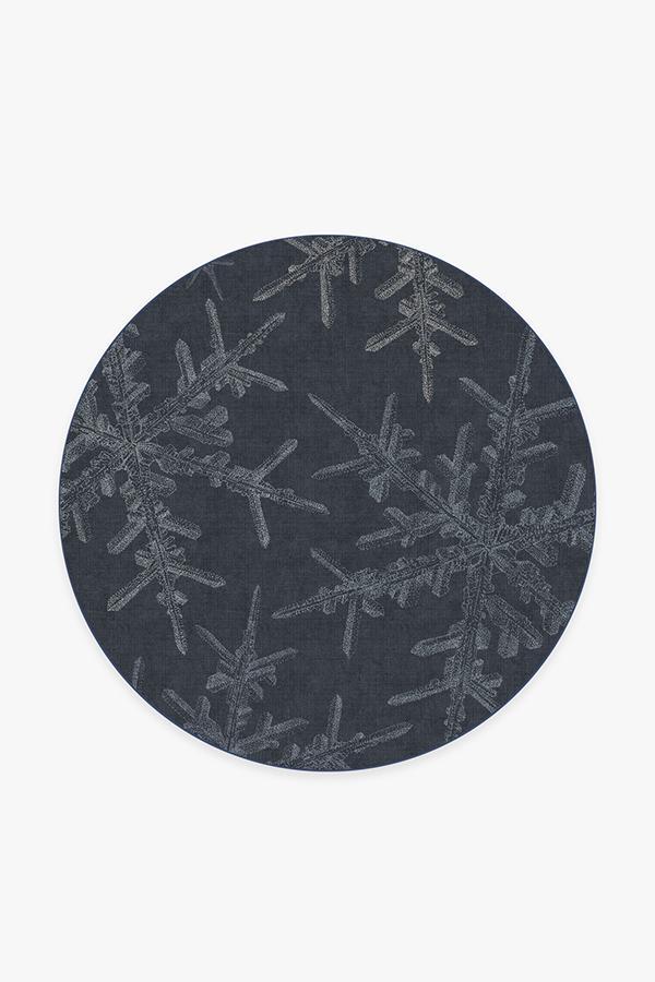 Snowflake Navy Rug 6' Round | Stain-Resistant