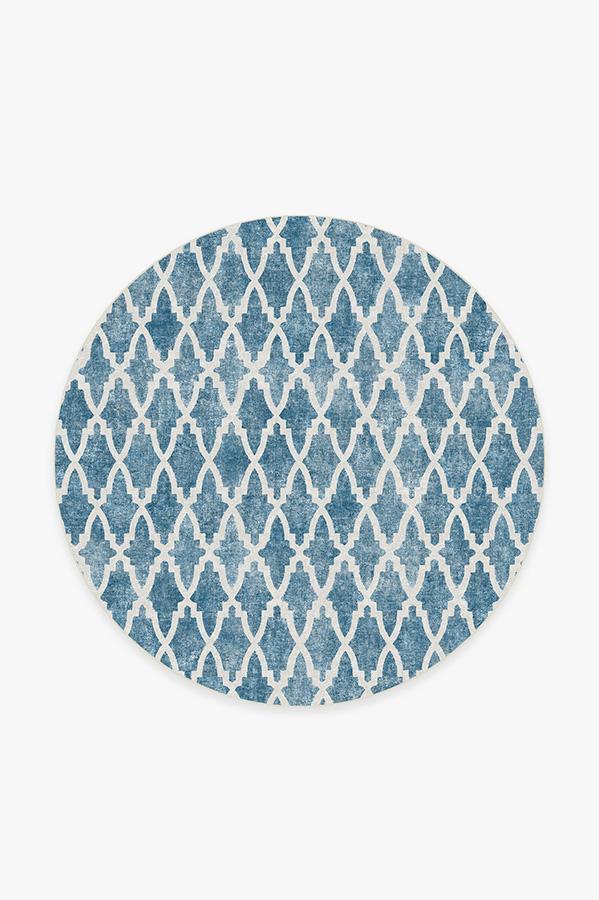 Soraya Trellis Blue Rug 6' Round | Stain-Resistant