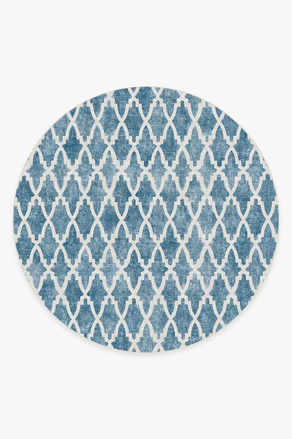Soraya Trellis Blue Rug 8' Round | Stain-Resistant