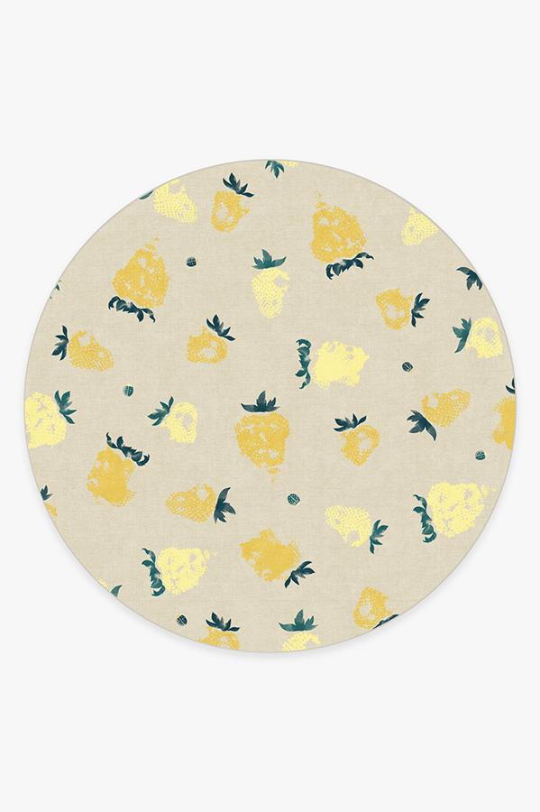 Strawberries Yellow Rug 8' Round | Stain-Resistant