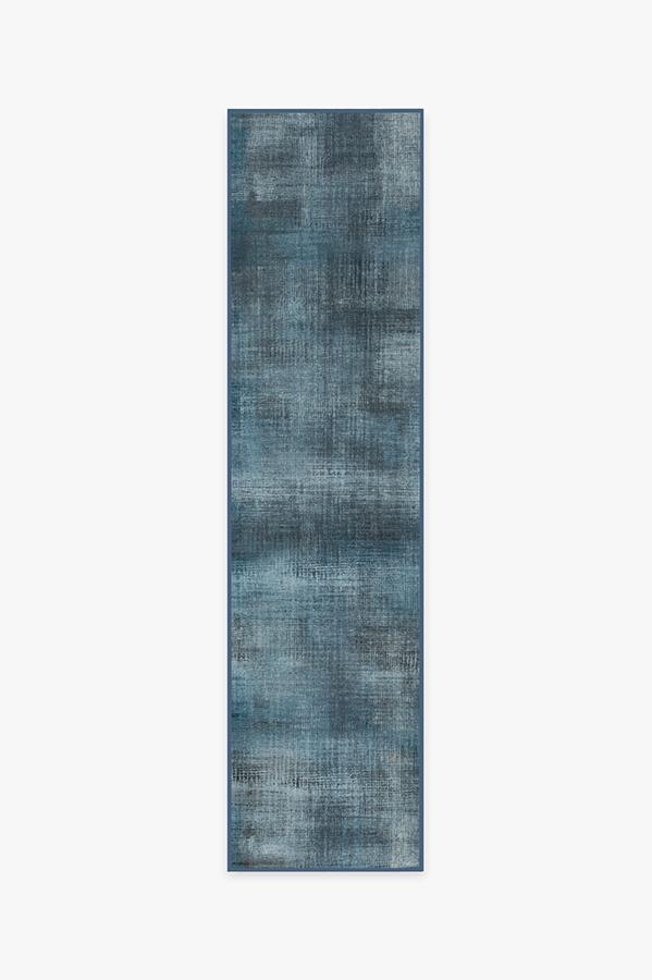 Sudaria Solid Cosmic Blue Rug 2.5'x10' | Stain-Resistant