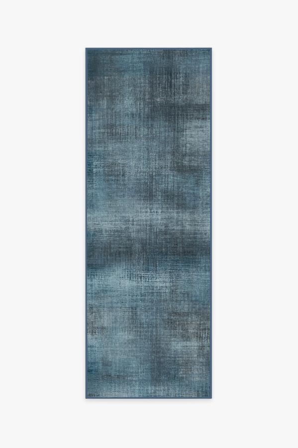 Sudaria Solid Cosmic Blue Rug 2.5'x7' | Stain-Resistant
