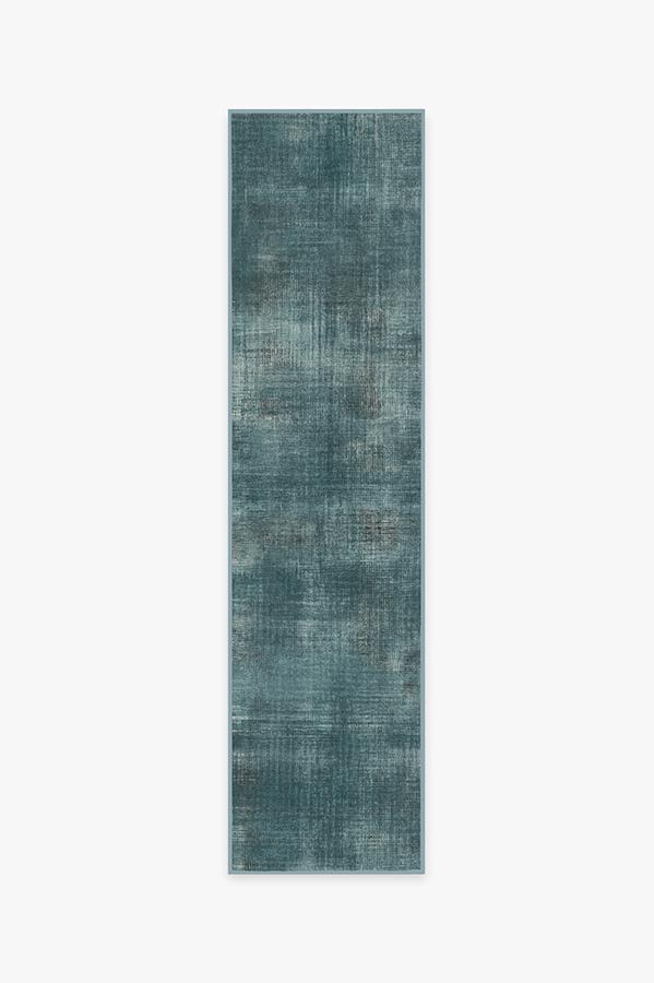 Sudaria Solid Teal Blue Rug 2.5'x10' | Stain-Resistant
