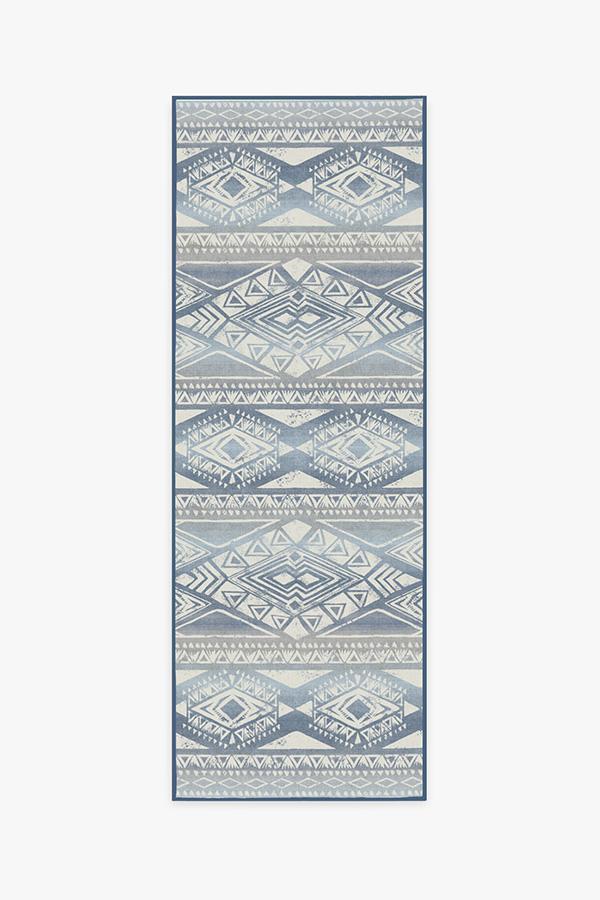 Suku Blue Rug 2.5'x10' | Stain-Resistant