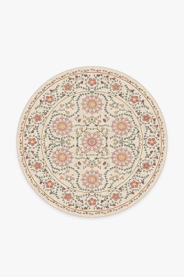 Suzani Coral Rug 6' Round | Stain-Resistant