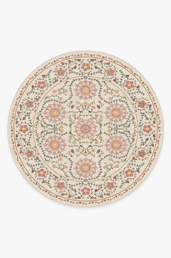 Suzani Coral Rug 8' Round | Stain-Resistant