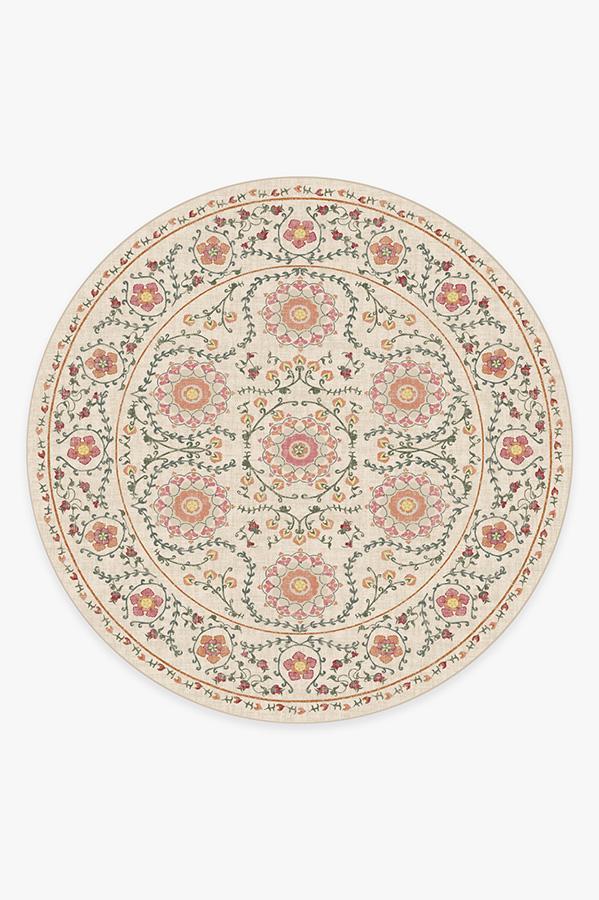 Suzani Coral Rug 8' Round | Stain-Resistant