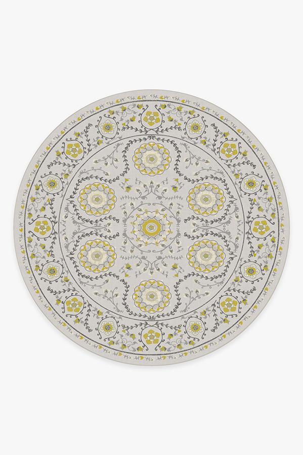Suzani Yellow Rug 8' Round | Stain-Resistant