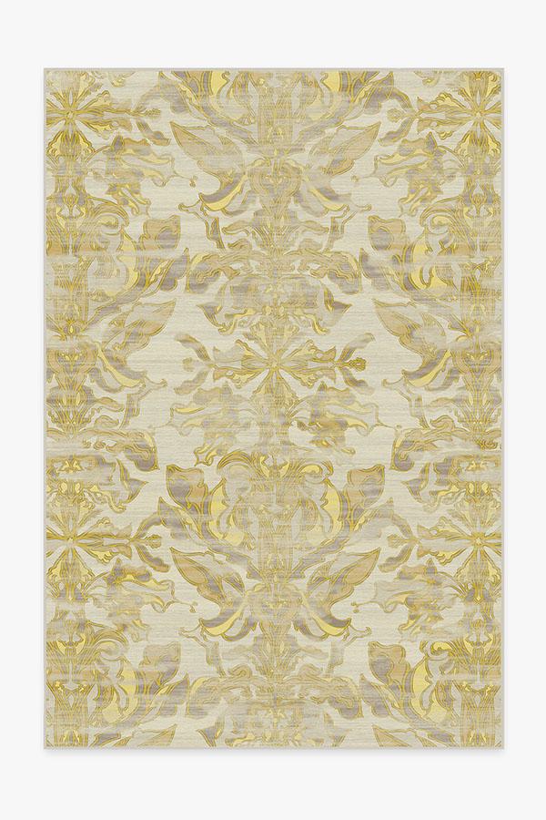 Transitional Damask Gold Rug 6'x9' | Stain-Resistant