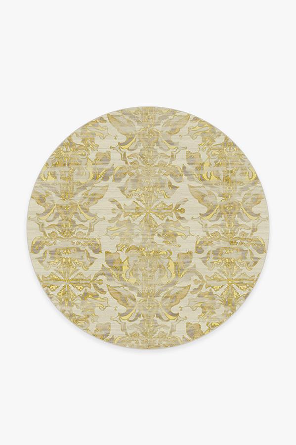 Transitional Damask Gold Rug 6' Round | Stain-Resistant