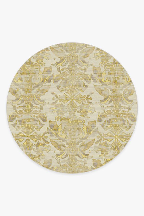 Transitional Damask Gold Rug 8' Round | Stain-Resistant