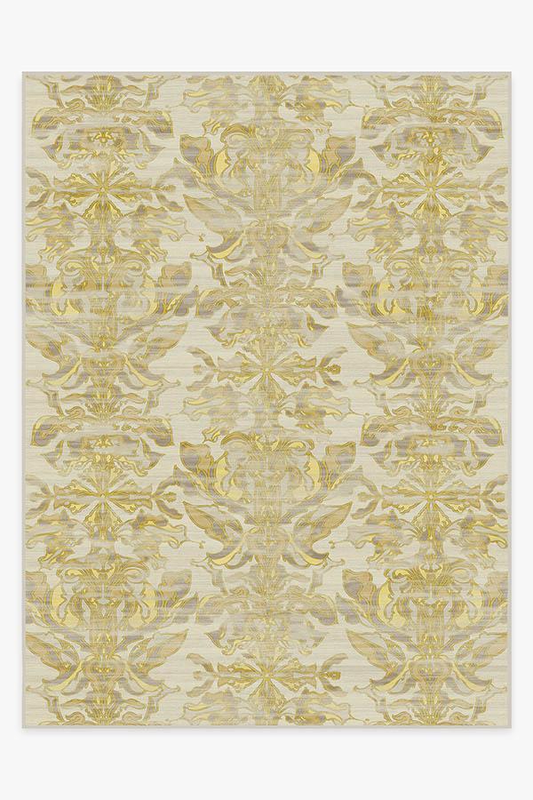 Transitional Damask Gold Rug 9'x12' | Stain-Resistant