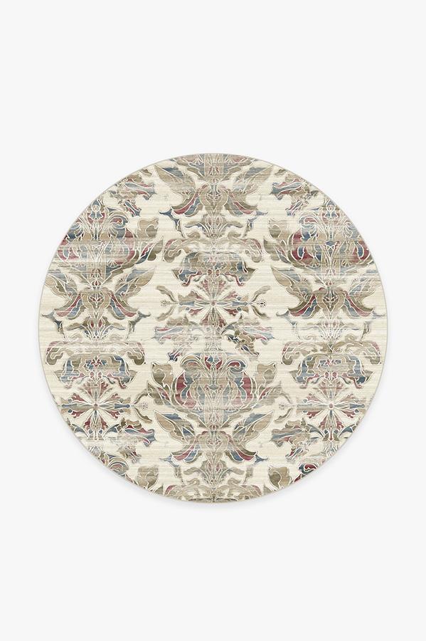 Transitional Damask Natural Rug 6' Round | Stain-Resistant