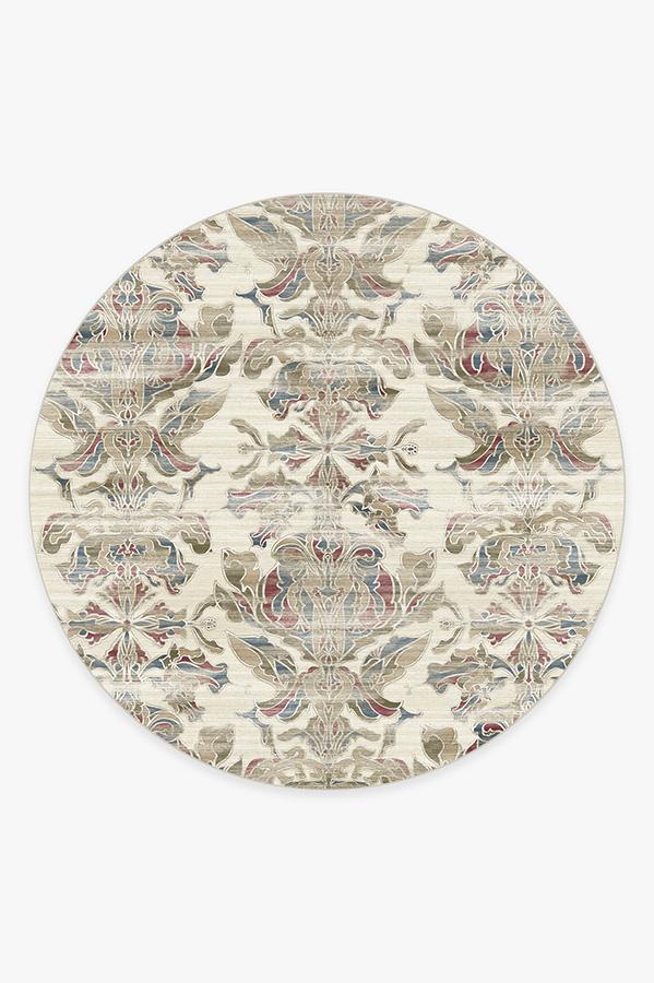 Transitional Damask Natural Rug 8' Round | Stain-Resistant