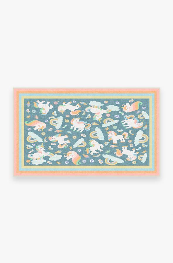 Unicorn Jamboree Blue Rug 3'x5' | Stain-Resistant