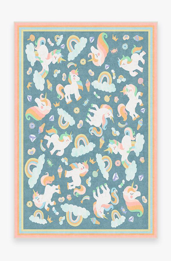 Unicorn Jamboree Blue Rug 6'x9' | Stain-Resistant