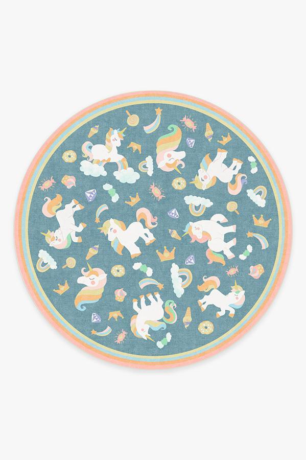 Unicorn Jamboree Blue Rug 8' Round | Stain-Resistant
